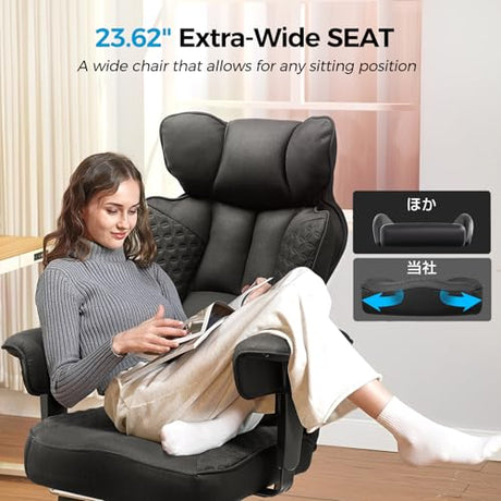 COMHOMA Big and Tall Office Chair 400LBS Wide Ergonomic Fabric Deluxe Embossing Designed Gaming Chair with Foot Rest,150°Reclining Adjustable Armrests Pocket Spring Back Support and Pillow COMHOMA