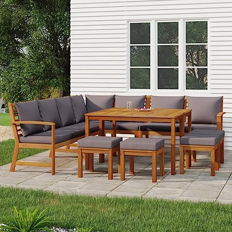 BUKSCYJS Outdoor Furniture,Outdoor Patio Furniture,Balcony Furniture,Lawn Furniture,11 Piece Patio Dining Set with Cushions Solid Wood Acacia,Suitable for outdoor patio,lawn BUKSCYJS