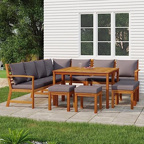 BUKSCYJS Outdoor Furniture,Outdoor Patio Furniture,Balcony Furniture,Lawn Furniture,11 Piece Patio Dining Set with Cushions Solid Wood Acacia,Suitable for outdoor patio,lawn - WoodArtSupply