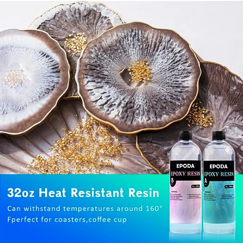 EPODA Epoxy Resin 32oz, Crystal Clear Art Casting Resin and Hardener Hard, Perfect for Beginners, Epoxy Resin Kit for Art Craft EPODA