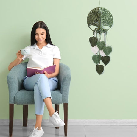 ACRNIGHEET DIY Macrame Kit for Adults Beginners Handmade Green Leaves Tree of Life DIY Boho Macrame Wall Hanging Ornaments with Macrame Supplies Macrame Wall Hanging Kit for Home Decor ACRNIGHEET