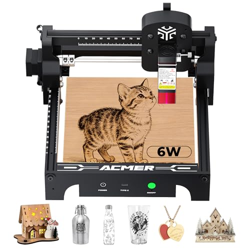 ACMER S1 Laser Engraver 6000mW, Compact Desktop Engraving & Cutting Machine for DIY Crafts, Small Business & Makers, 130×130mm Work Area, 0.04mm Detail Engraving for Wood, Acrylic, Metal Black ACMER