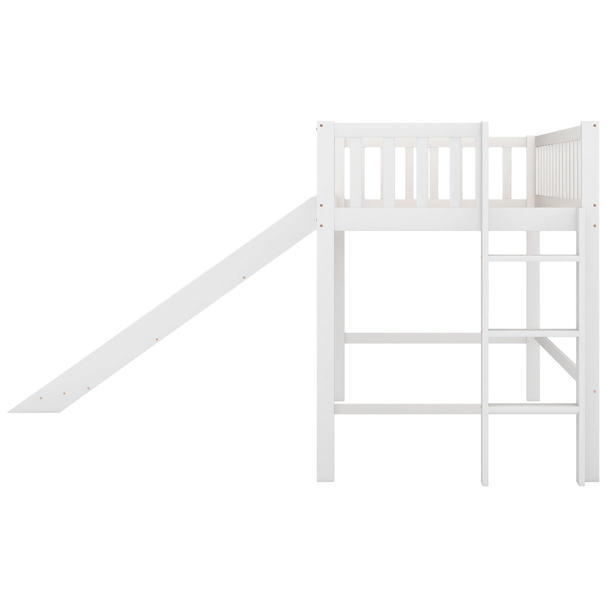 Twin Size Low Loft Bed with Slide,Kids Loft Bed with Ladder,Wood Kids Loft Bed Twin Size for Girls Boys,White Bellemave