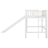 Twin Size Low Loft Bed with Slide,Kids Loft Bed with Ladder,Wood Kids Loft Bed Twin Size for Girls Boys,White Bellemave