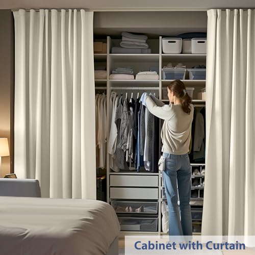 cbsroro Room Divider Ceiling Mounted Curtains Track Sets Extra Wide Blackout Curtain Flexible Tracks for Bedroom Privacy Partition Separator, 1 Panel Beige Drape and White Rail, W8.3 x H7ft cbsroro