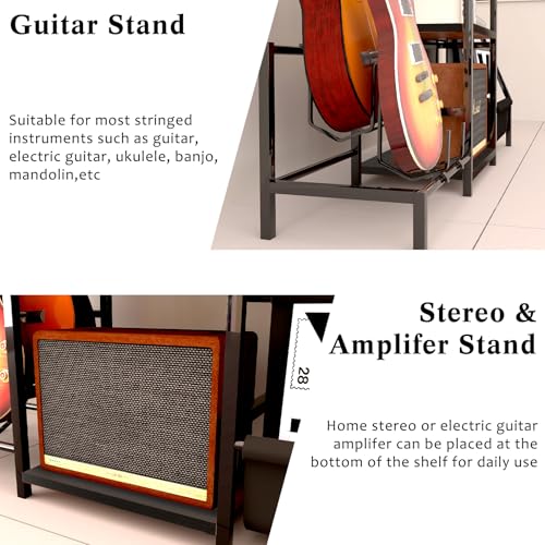 EASTROCK Guitar Stand & Record Player Table - 3-Tier Vinyl Record Storage for Acoustic, Electric Guitar, Bass, Speaker, Amp EASTROCK