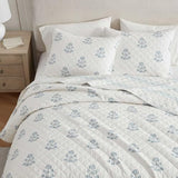 Martha Stewart - King Quilt Set, 100% Cotton Reversible Bedding Set, Incredibly Soft Feel for Year Round Comfort, 3 Piece Bed Set with Matching Pillowcases (Flower Block Print Blue) Martha Stewart
