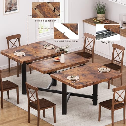 Jocoevol Dining Table for 4-6,62“Extendable Round Kitchen Dining Room Table, Space Saving Rectangle Large Expandable Wood Dinner Furniture for Small Space, Brwon（47-62In*28In*30In Jocoevol