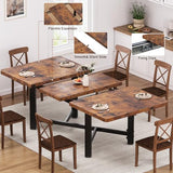 Jocoevol Dining Table for 4-6,62“Extendable Round Kitchen Dining Room Table, Space Saving Rectangle Large Expandable Wood Dinner Furniture for Small Space, Brwon（47-62In*28In*30In Jocoevol