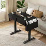KLUVIS Electric Standing Desk with Drawers - 32 Inch Small Black Height Adjustable Sit Stand Desk with Storage for Home Office Bedroom, Study Writing Compact Stand up Computer Desks for Boys Girl Work KLUVIS