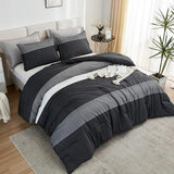 Litanika Queen Comforter Set Black White Grey - 3 Pieces Lightweight Summer Bedding Set, All Season Down Alternative Comforter (1 Comforter, 2 Pillowcases) Litanika