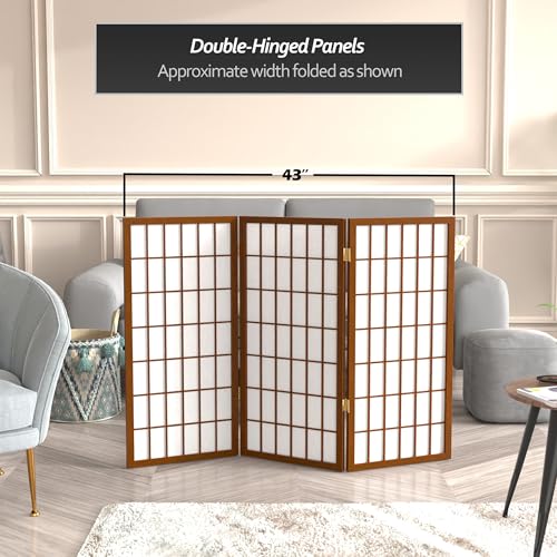 3 ft. Short Window Pane Shoji Screen - Walnut - 3 Panels Red Lantern
