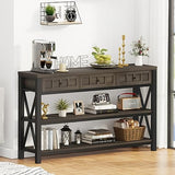 FATORRI Console Table with Storage for Entryway, Rustic Sofa Table with 3 Drawers for Living Room, Farmhouse Hallway Tables and Couch Tables Behind Sofa (54.72 Inch Long, Walnut Brown) FATORRI