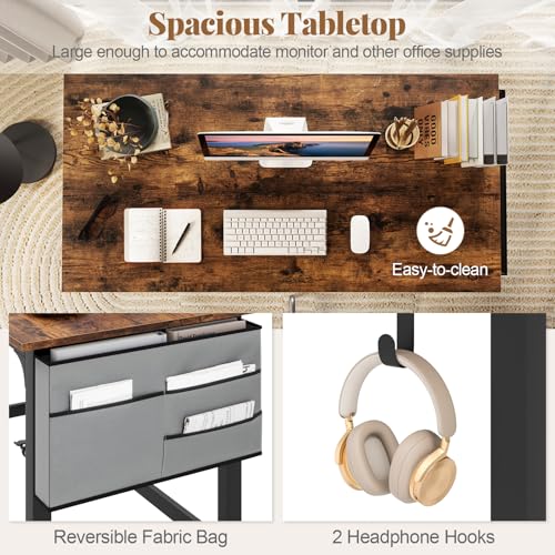 Giantex 8FT Conference Table, 4 PCS 48" Rectangular Mobile Meeting Room Desk with Removable Storage Bag & 2 Hanging Hooks, Rolling Modern Seminar Table for Office Conference Room, Rustic Brown Giantex