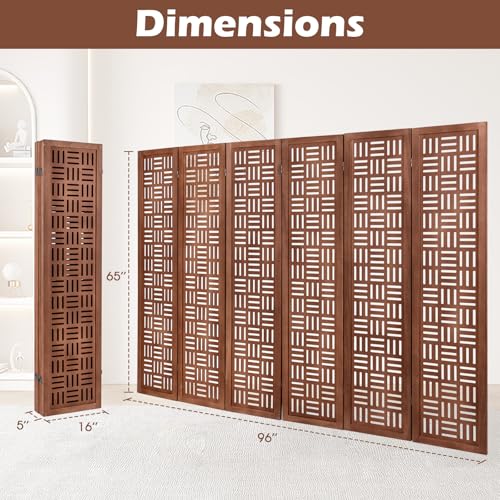 Giantex 6 Panels Room Divider - Folding Room Dividers with Carved Cutout Pattern & Solid Wood Frame, Fully Assembled, 5.5FT Antique Partition Privacy Screen Wall Divider for Room Separation, Brown Giantex