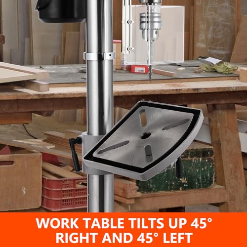 17 in Floor Drill Press with Swing-away Safety Guard, 12 Amp 120V Pure Copper Motor, 200-3630 RPM Variable Speed, 0-45° Tilting Worktable, Tabletop Drilling Machine for Wood Metal PioneerWorks