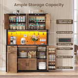 Itaar 71" Pantry Cabinet with Charging Station and LED Light, Kitchen Pantry Cabinet with Microwave Stand, 47.2" Wide Kitchen Storage Cabinets with Storage Cart 3 Tier for Dining Room (Brown) Itaar