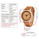 BOBO BIRD Men's Bamboo Wooden Watch with Brown Cowhide Leather Strap Japanese Quartz Movement Sports Casual Watches Gift with Box BOBO BIRD