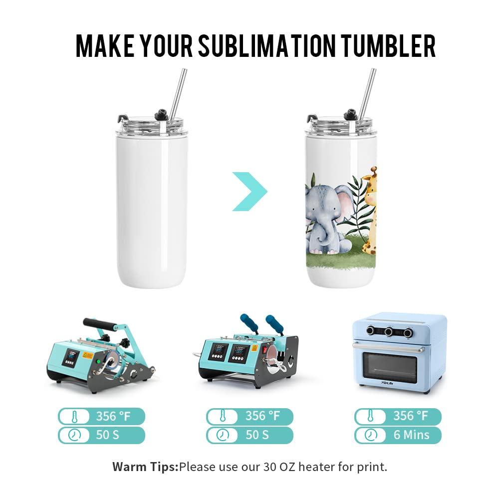 PYD Life 8 Pack Sublimation Kids Tumblers Blanks Bulk 17 OZ White Stainless Steel with Lid and Metal Straw for Tumbler Heat Press Sublimation Oven Print PYD Life