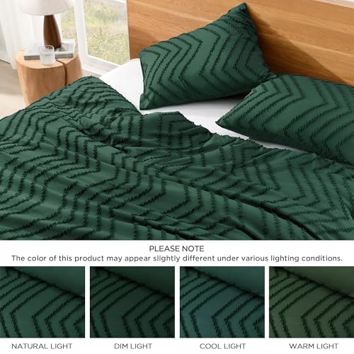 Litanika King Size Comforter Set Dark Emerald Green, 3 Pieces Lightweight Fluffy Comforter King Size Boho Tufted Comforter Bed Set Gift Choice Litanika