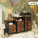 Lazzanto NightStand Bedside Charging Table Bedroom - Brown Night Stand with Charger Station, Modern Bed Side End Table with Open Shelf & 2 Fabric Drawers, USB-C Port for Dorm, Living Room Lazzanto