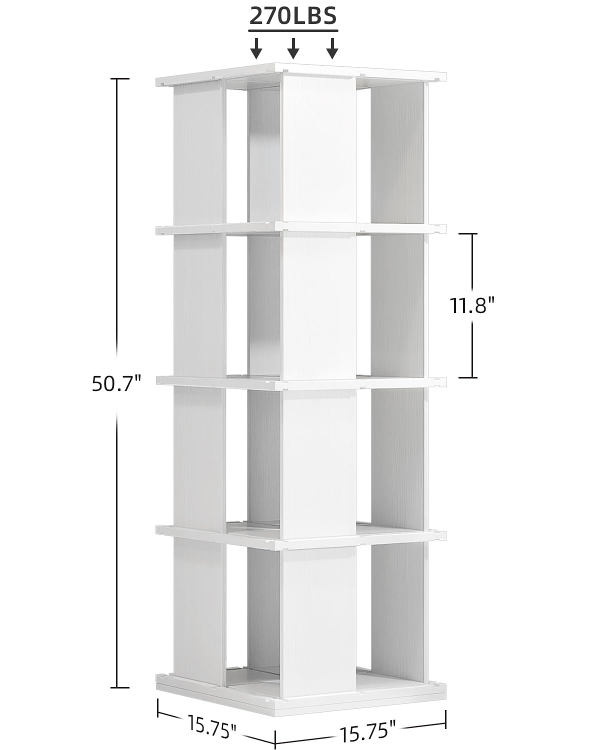 ATRURAL 4-Tier Rotating Bookshelf - 360° Solid Wood Bookcase Organizer in White - WoodArtSupply