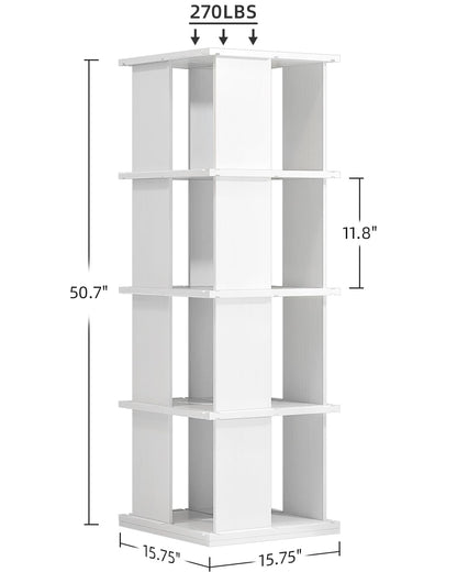 ATRURAL 4-Tier Rotating Bookshelf - 360° Solid Wood Bookcase Organizer in White - WoodArtSupply