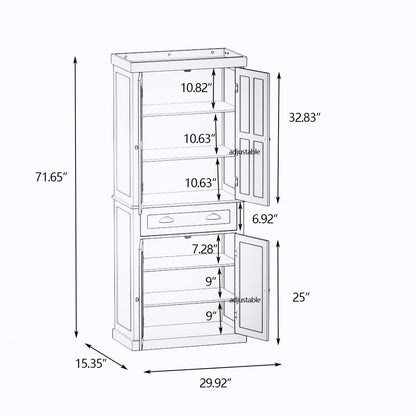 RASOO 72" Pantry Cabinets Freestanding Food Kitchen Pantry Storage Cabinet Cupboard with Drawer and Adjustable Shelves，White (Vertical bar Drawing Slot) - WoodArtSupply