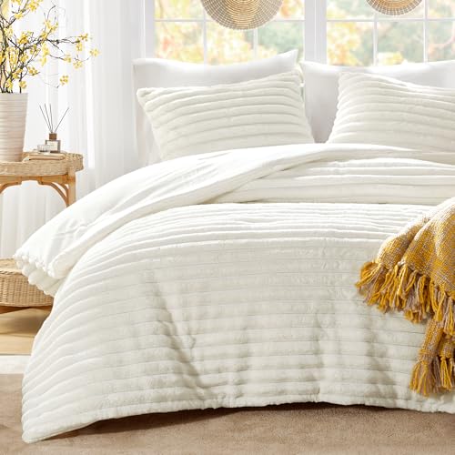 Intelligent Design Twin Comforter Set, Plush Bedding, Microfiber Reverse, 2 Piece, Lightweight, Super Soft Ribbed Velvet Comforter 1 Sham, All Season Fluffy Bed Set, Avril, Twin/Twin XL Ivory Intelligent Design