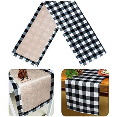 Senneny Buffalo Plaid Table Runner, Reversible Burlap & Cotton Table Runner, Farmhouse Buffalo Check Runner for Christmas Holiday Birthday Party Table Home Decoration