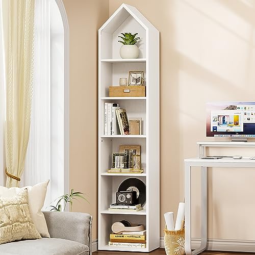 YITAHOME 73" Modern Narrow Bookshelf - 5-Tier Open Bookcase for Small Spaces in White - WoodArtSupply