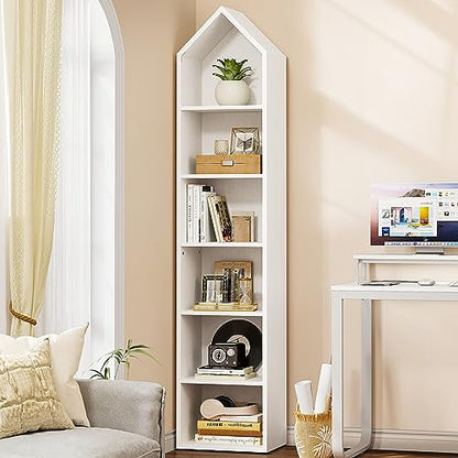 YITAHOME 73" Modern Narrow Bookshelf - 5-Tier Open Bookcase for Small Spaces in White - WoodArtSupply