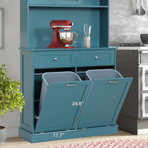 LOUVIXA Kitchen Pantry Storage Cabinet, Microwave Cabinet with Tilt Out Trash Cabinet, Freestanding Kitchen Hutch,Tall Pantry Cabinet Cupboard (Blue) LOUVIXA
