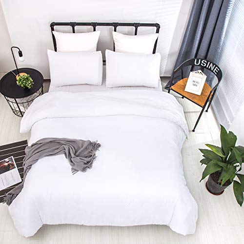 CLOTHKNOW White Full Size Comforter Sets 3Pcs White Bedding Comforter Sets Soft Men Women Comforter with 2 x Pillow Cases CLOTHKNOW