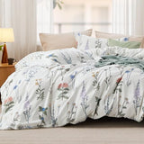 Bedsure Duvet Cover Queen Size - Reversible Cute Floral Duvet Cover Set with Zipper Closure, 3 Pieces White Bedding Set with 8 Corner Ties and 2 Pillow Shams 20"x26" Bedsure