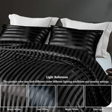 Whale Flotilla 3-Piece Reversible Silky Soft King Size Comforter Set, Luxury Stripe Satin Oversized Comforter Bedding Set with 2 Satin Pillowcases, Lightweight Duvet for All Seasons, Black Whale Flotilla