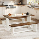 Tribesigns 47-Inch Small Dining Table Set for 2, 3-Piece Kitchen Table with 2 Benches, Farmhouse Wood Dinner Furniture for Narrow Space, Apartment, White & Rustic Brown Tribesigns