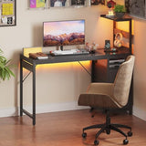 YOUDENOVA 48 Inch Gaming Computer Desk with Led Lights, Small Desk with Storage Shelves and Drawers, Reversible Compact Gamer Table for Home Office, Carbon Fiber Black YOUDENOVA