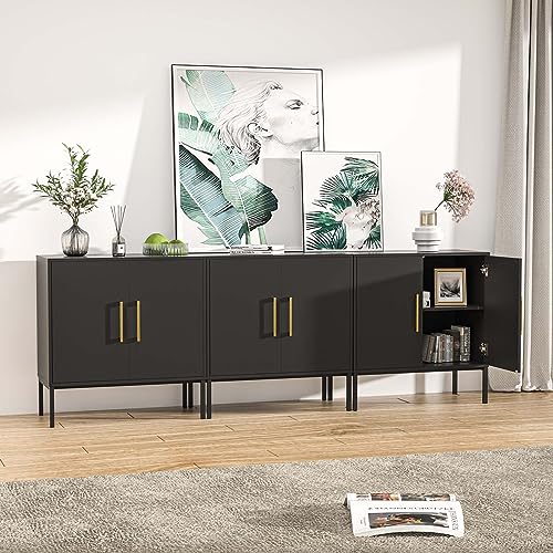 LYNSOM Set of 3 Accent Storage Cabinet with Doors and Adjustable Shelf, Freestanding Modern Sideboard Buffet Cabinet for Office, Dining Room, Living Room, Hallway, Black LYNSOM