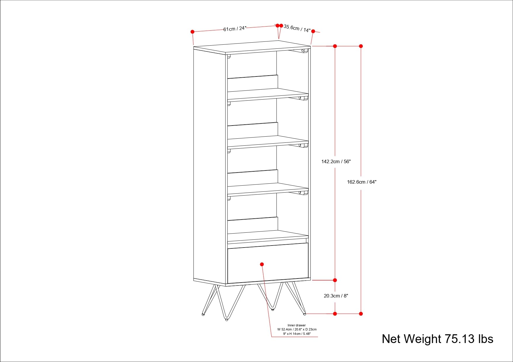 SIMPLIHOME Hunter Solid Mango Wood and Metal 64 inch x 24 inch Rectangle Modern Industrial Tall Bookcase in Natural for The Living Room, Study Room and Office - WoodArtSupply