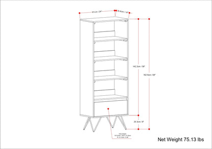 SIMPLIHOME Hunter Solid Mango Wood and Metal 64 inch x 24 inch Rectangle Modern Industrial Tall Bookcase in Natural for The Living Room, Study Room and Office - WoodArtSupply