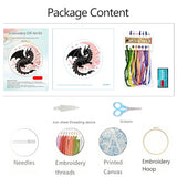 Zhenqing Black Dragon and Pink Moon Embroidery Kit, Fantasy Mystical Craft Set with 20cm Hoop, Printed Design on 29x29cm Cotton Fabric, DIY Gothic Art (JC0067)