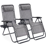Sweetcrispy Zero Gravity Chairs, Set of 2 Portable Recliner Beach Camping Patio Outdoor Folding Lounge Chair with Cup Holder Trays and Adjustable Pillow for Poolside, Garden, Backyard, Lawn (Grey) Sweetcrispy