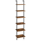 HOOBRO DIY Ladder Shelf, 6-Tier Wooden Wall Mounted Bookshelf, Narrow Bookcase, Display Shelf, Storage Rack, Plant Stand, for Living Room, Bedroom, Study, Balcony, Rustic Brown and Black BF651CJ01 HOOBRO
