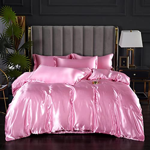 Feelyou Silk Like Satin Bedding Set Twin Luxury Girls Pink Silky Duvet Cover Set Soft Comforter Cover Women Bedroom Decor Chic Luxurious Silky Bedspread Cover Zipper (1 Duvet Cover + 1 Pillow Case) Feelyou