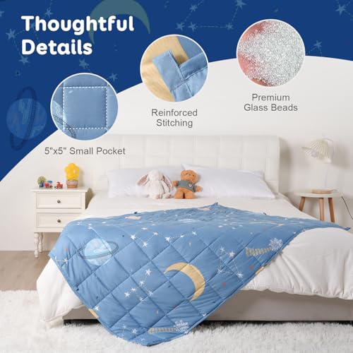 Kivik Weighted Blanket 7 lbs, 41" x 60" Blue Moon Stars Planet Weighted Blankets for Small Single/Twin Size Bed, All-Season Breathable Soft Cute Heavy Throw Blanket for Calming & Sleep, Washable Kivik
