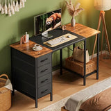 Huuger 47 Inch Computer Desk with 4 Drawers, Office Desk with Mesh Shelf, Gaming Desk, Large Storage, Writing Desk Work Desk for Home Office, Study, Bedroom, Work from Home, Rustic Brown and Black Huuger