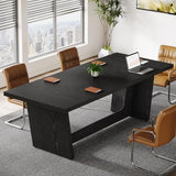 Tribesigns 6 FT Conference Table, 71” Rectangular Meeting Table for Office Conference Room, Large Executive Seminar Desk for 6–8, Heavy-Duty Business Boardroom Table with Wooden Pedestal Base, Black Tribesigns