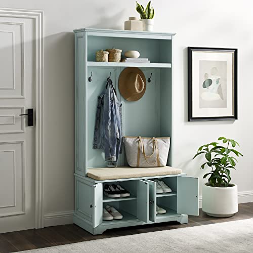 Crosley Furniture Holbrook Hall Tree, Distressed Seafoam Blue - WoodArtSupply