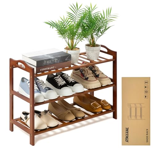 RMXANL 3 Tier Bamboo Shoe Rack, Shoe Shelf Shoes Rack Shoe Organizer for Closet, Entryway, Bedroom, Living Room, Front Door, Studio, Bathroom RMXANL